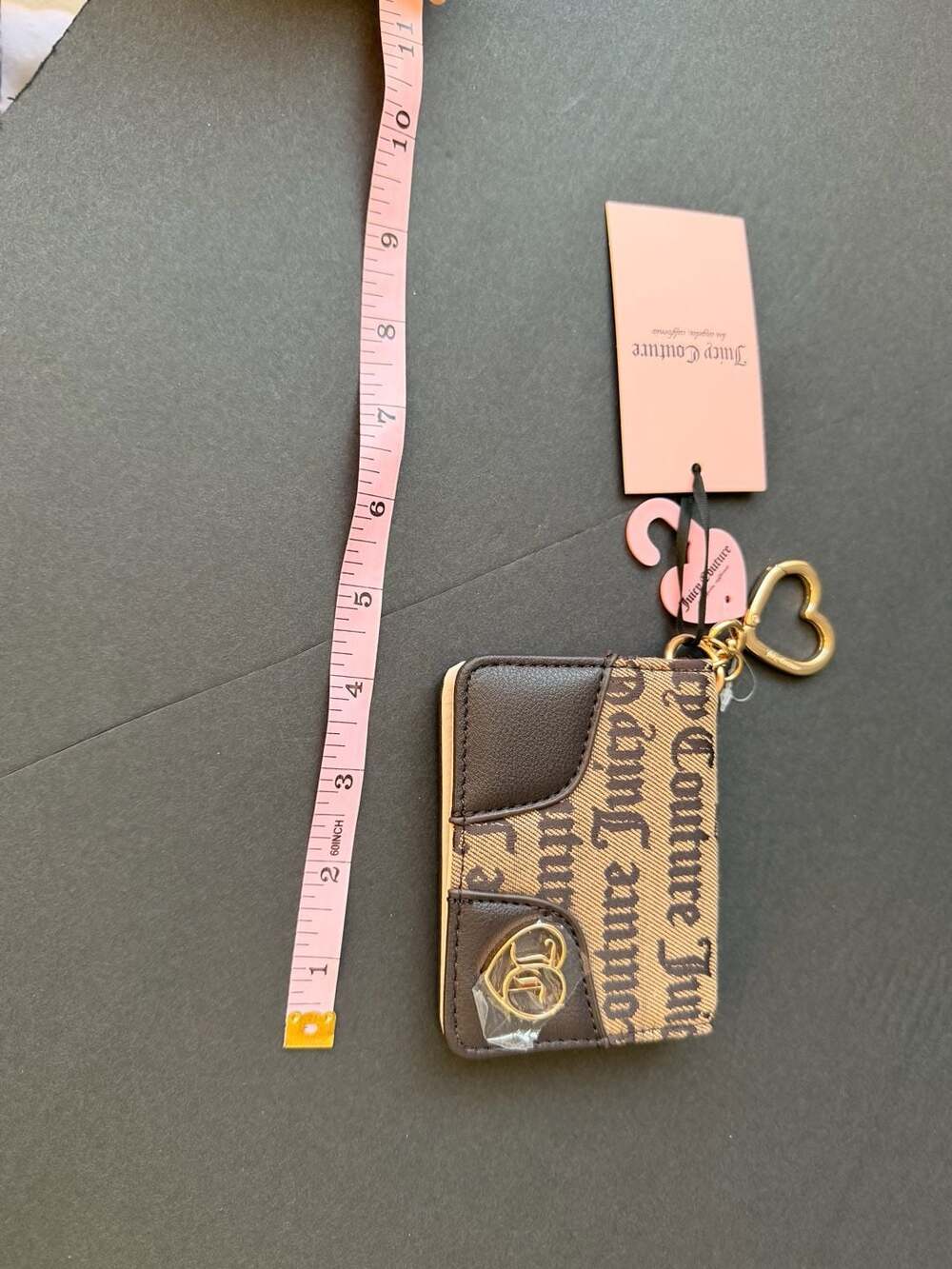 Juicy Couture Call It A Classic Card Case Key Fob Taupe Dk Brown